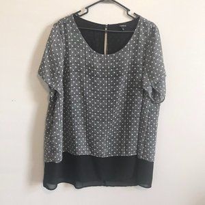 TORRID Black and Gray Layered Polka Dot Split Back Blouse Size 2